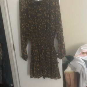 Olivaceous Black and Brown Floral Long Sleeve Dress